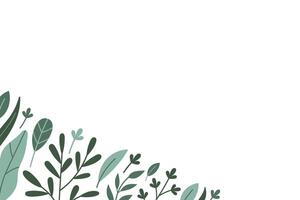 Decorative frame, border, frieze with Hand drawn spring herbs, branches. Doodle style. Copy space, rectangular design template. Foliage frame in doodle style. Cartoon illustration, decor frame vector