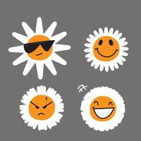 four smiling daisies with sunglasses and different expressions vector