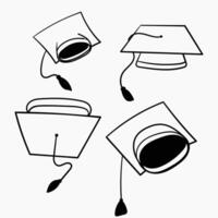 four black and white graduation hats with a cord vector