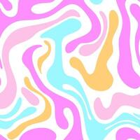 Abstract seamless pattern with wavy pastel shapes in pink, blue, and yellow tones, inspired by retro and psychedelic aesthetics, perfect for textiles, wallpapers, and modern digital designs vector