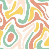 Abstract seamless pattern with wavy pastel shapes in green, yellow, and peach tones with waves. illustration in trendy style retro 60s, 70s. Retro Swirl vector