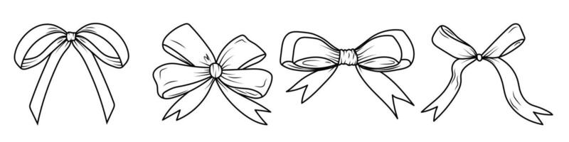 A set of bows. A bow for wrapping gifts for birthday, wedding, Christmas, New Year. Illustration isolated on a white background. vector