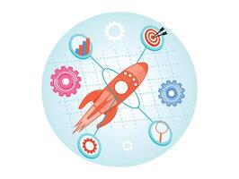 Rocket Launch Symbolizing Innovation and Data Driven Business Growth. vector