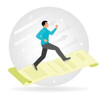 Man Walking on Document Symbolizes Innovation Progress and Financial Growth. vector