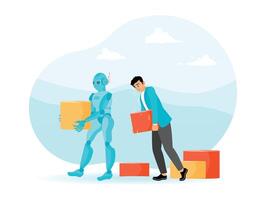 Robot vs Human Concept. Artificial Intelligence Working Better than Man. vector