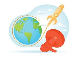 Concept Round the World Rocket Launch Campaign. vector