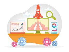 Device Data Business Analysis Concept. Showing Graphs, Growth, and Innovation Launch. vector