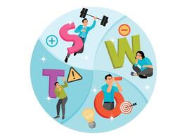 Analysis of Job Information and Statistics, with People Representing SWOT. vector