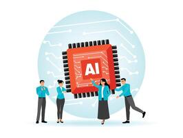 Embracing AI, Adopting Artificial Intelligence in a Futuristic Digital Setting. vector