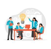 A creative team of people working on a project, team analytical brainstorming method. vector