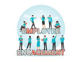 People in Employee Engagement for Web, Mobile Apps on Blue Background. vector