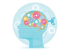 Concept of Intellectual Intelligence. Mechanical Brain Made of Gears. vector