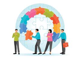 Employee Engagement Increases Value with the Concept of Work Motivation with Puzzle Pieces. vector