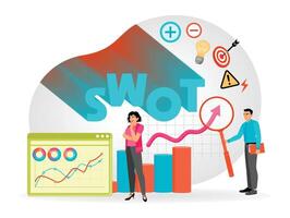 SWOT Analysis Concept. Group of Colleagues Makes Analysis of Strategy Development Company. vector