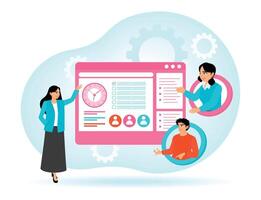 Business Team Collaborating in Front of Digital Workspace. vector