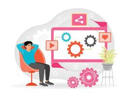 Automation System with Individual Relaxation Concept in Front of Monitor. vector