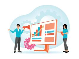 Marketing campaign management. Represented Through Colorful Charts and Dynamic Presentations. vector