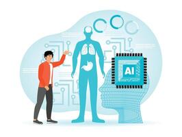 Human Anatomy Integrated with Artificial Intelligence. The Use of AI Strategies in Healthcare. vector