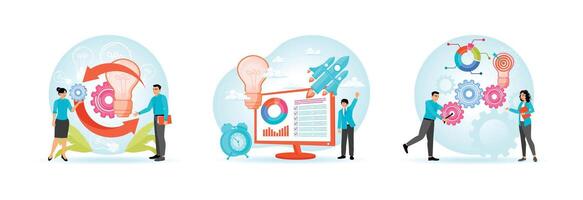 Process integrating innovation. Project implementation and initiation. Develop ideas and concepts. vector