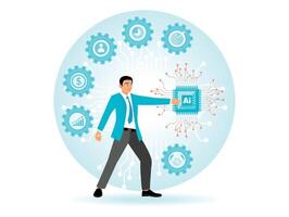 Embracing innovation and navigating intelligent technologies. Business visionaries point to AI. vector