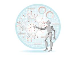 Robot hand voice chat with social icons and binary earth. vector