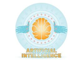 Artificial Intelligence Brain Concept. Two Hands Embracing Artificial Intelligence Technology. vector