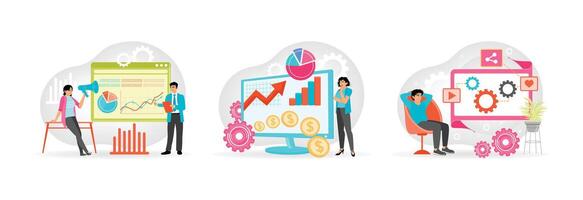 Advertising marketing campaign. Investment Data Analysis. Automation System Relaxation Concept. vector
