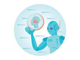 Futuristic Communication Concept. Robot Humanoid Hold Hologram Screen. vector