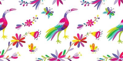 Seamless pattern with birds and flowers on white background. Design for wallpaper, wrapping paper, background, fabric. vector