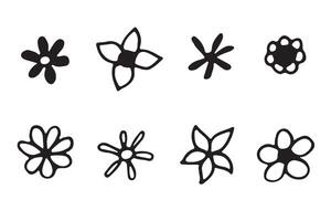 A set of black and white flower outlines with petals. Botanical isolated elements for design vector