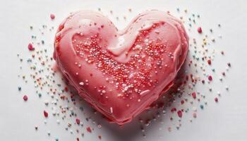 A heart shaped cake with sprinkles on top photo
