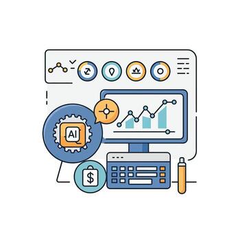 un computadora pantalla con un grafico y otro artículos vector