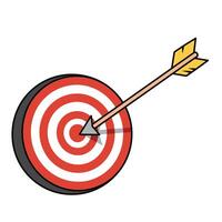 An arrow is hitting a target in the center of a dartboard vector