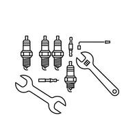 Spark Plug Replacement With Spark Plugs and Wrench on a White Background vector