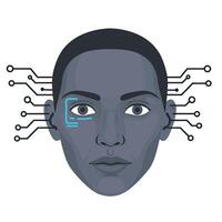 An illustration of a woman's face with a computer chip on it vector