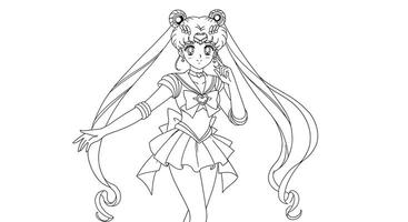 Coloring page featuring Sailor Moon in her iconic pose with her tiara and flowing ribbons vector
