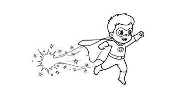 Coloring Page of a Child Superhero Teleporting, Shown With a Simplified Sparkle Trail Behind Them vector
