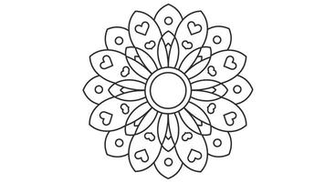 A flower coloring page with a small heart inside it vector