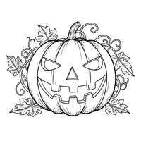 A Classic Jack-O-Lantern With a Smiling Carved Face. Add Vines and Leaves Around the Pumpkin, With Thick Outlines for Easy Coloring vector