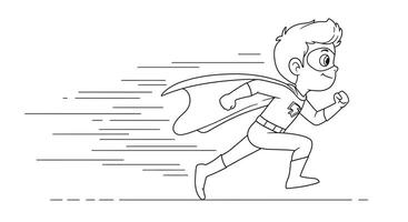 Coloring Page of a Child Superhero Running at Super Speed, Leaving a Trail of Motion vector