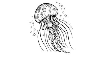 Stylized Jellyfish With Intricate Patterns on Its Bell and Flowing Wavy Tentacles vector