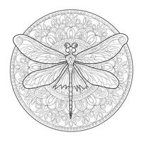 A dragonfly coloring page with a mandala design vector