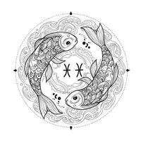 Pisces zodiac sign of coloring page vector