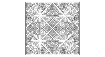 A Square Mandala With Intricate Spirals, Nested Squares and Crosshatch Patterns, Arranged in a Symmetrical Grid vector