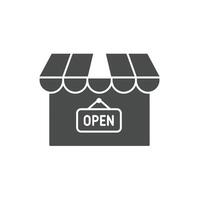 A Solid Representation of a Storefront With an Open Sign Symbolizing Local Business Promotions and Retail Advertising vector