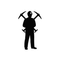 A Worker Standing With a Pickaxe and Shovel Crossed Behind Them Symbolizing Mining and Hard Labor vector