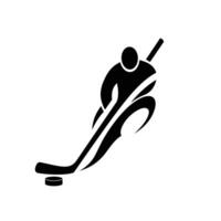 Hockey player with stick and puck icon vector
