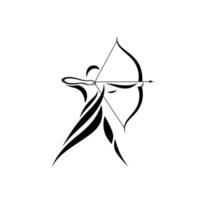 An abstract representation of an archer drawing a bow on a white background vector