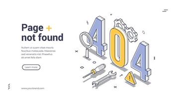Error message with isometric design for web banner template displaying page not found notification vector
