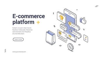 E-commerce platform banner template showcasing isometric design illustration vector